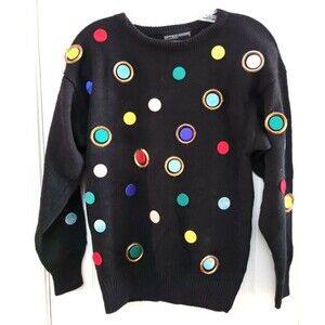 Vtg 90s Spree International Sweater Size MEDIUM Multi Color Artsy Teacher